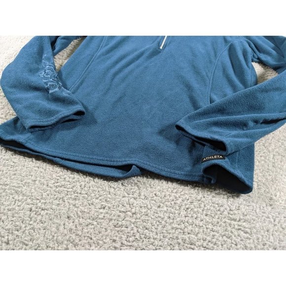 Athleta Fleece Pullover Womens Medium Blue Embroidered Sleeve Lightweight - Picture 10 of 13